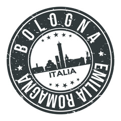 Bologna Italy Round Stamp Icon Skyline City. © josepperianes