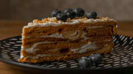 delicious homemade cake with blueberries, summer morning