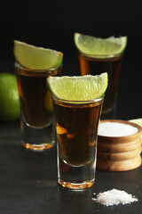 Shots with tequila with salt and lime