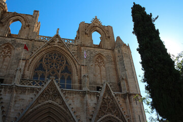 Fragment of the facade of the Lala Mustafa Pasha Mosque (former St. Nicholas Cathedral). Famagusta....