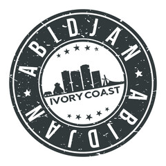 Abidjan Ivory Coast Round Stamp Icon Skyline City.