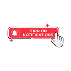Turn On Notification button icon for social media. Notification bell icon button Vector illustration design template. Bell icon or button for video channel, blog, social media and background banner