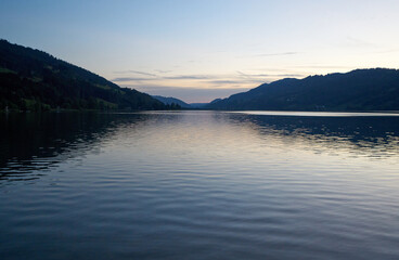Sunset at lake Alpsee in Immenstadt, Alps of Bavaria