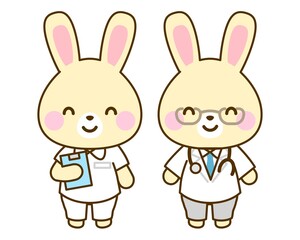 病院・小児科用　医者看護師うさぎイラスト
