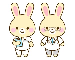 病院・小児科用　医者看護師うさぎイラスト
