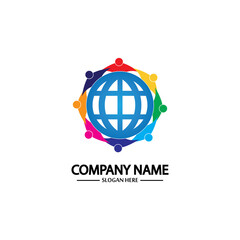 world comunity logo with people and globe illustration design vector.