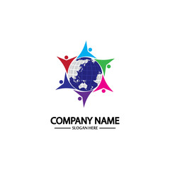 world comunity logo with people and globe illustration design vector.