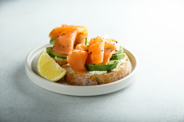 Smoked salmon with avocado on toast