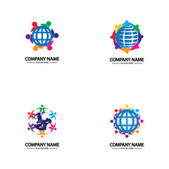 world comunity logo with people and globe illustration design vector.