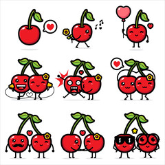 design vector set of cute cherry fruit