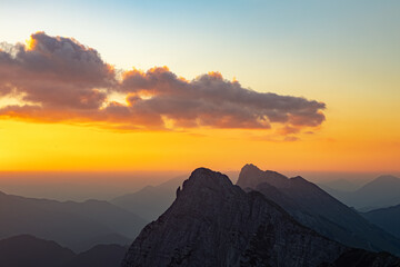 Morning view of the Kosuta ridge in Karavanke range alps before the sunrise, Slovenia