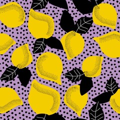 Juicy summer pattern with lemon fruit and sweet black dots