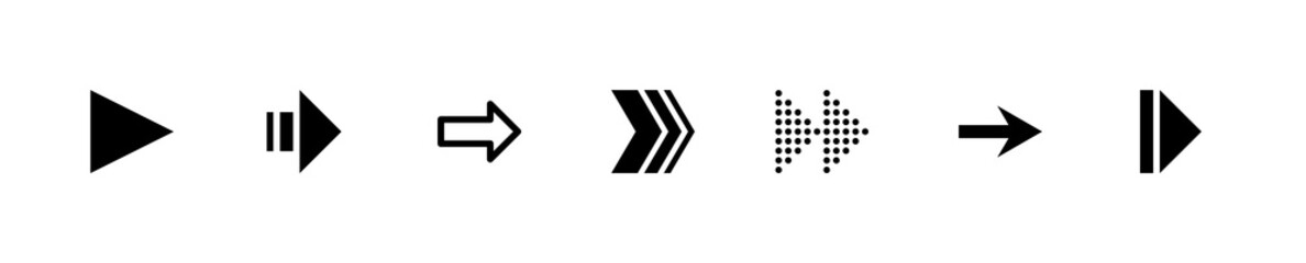 Collection black arrows pointers for navigation or loading web buttons. arrows on a white background collection for web design interface business analysis contact social networks vector symbol set.