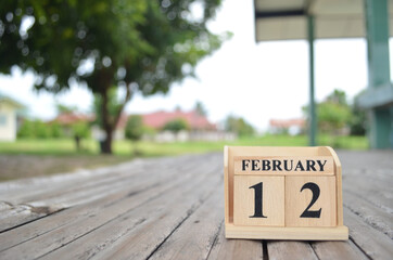 February 12, Number cube with a natural background.