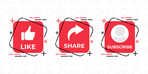 Like, Share, Comment, Subscribe and share icon button vector illustration. Set of social media button or icon vector illustration design template for video channel, blog and background banner concept