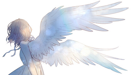 翼の生えた女の子のイラスト　天使　ファンタジー - obrazy, fototapety, plakaty