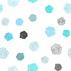 Light BLUE vector seamless abstract backdrop with flowers. Colorful illustration with flowers in doodle style. Pattern for trendy fabric, wallpapers.