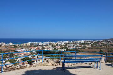 A bench on the observation deck next to the Church of St. Elijah in Protaras. Cyprus.