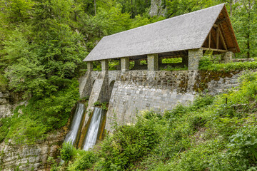 Mighty water barrier (klavze) on Belca river for floating the wood needed for the Idrija mercury mine, slovenia