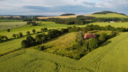 air view of Leutersdorf and the mountains nearby in saxony
