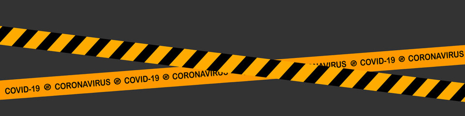 Strips of nCov-2019. Warning coronavirus quarantine yellow and black stripes. COVID-19 tape 