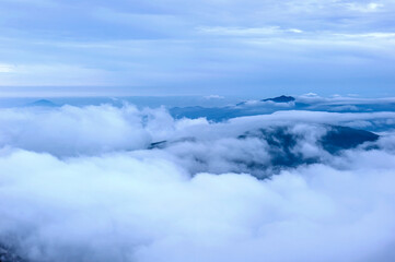 Beautiful sea of clouds at dawn on the top of the mountain.