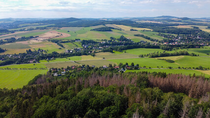 Fototapeta na wymiar Aerial View from the Breiteberg to the Zittau mountains