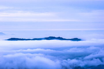 Beautiful sea of clouds at dawn on the top of the mountain.