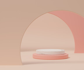 3d render of minimal style podium or pedestal on colourful pastel background.Abstract concept.