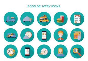 Fototapeta premium Collection of food delivery flat icons. 