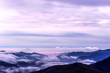 Plakat Beautiful sea of clouds at dawn on the top of the mountain.