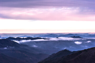 Beautiful sea of clouds at dawn on the top of the mountain.
