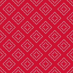 Vector geometric seamless pattern with diamonds, rhombuses, lines, grid, tiles. Abstract red and white texture. Luxury ornamental background in Asian style. Repeat design for decor, wallpaper, cloth