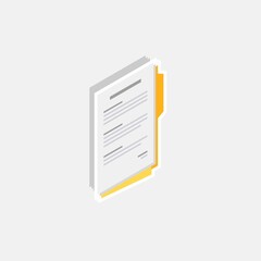 Document Isometric right view - White Stroke+Shadow icon vector isometric. Flat style vector illustration.