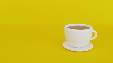 coffee cup isolated on yellow background. 3d rendering illustration.