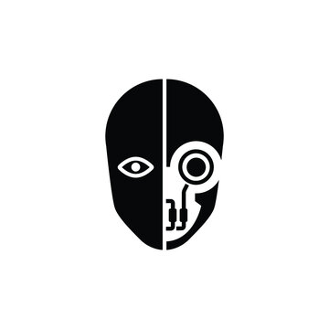 Robot head icon logo on with background, artificial intelligence technology concept.
