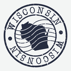 Wisconsin Stamp Postal. Map Silhouette Seal. Passport Round Design. Vector Icon. Design Retro Travel.