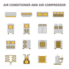 Air conditioner and air compressor part of hvac system vector icon set design.