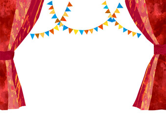 ベクター　赤いカーテンのイラストフレーム