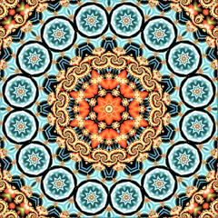 creative fractal mandala consisting of a diverse circular fractal pattern on a blue background