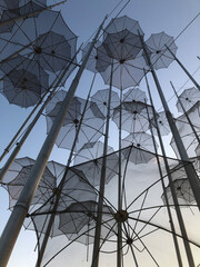 The sculpture Umbrellas by George Zongolopoulos located at the New Beach in Thessaloniki, Greece