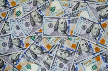 Background of one hundred United states of America US dollars currency.