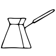 vector illustration in doodle style in black, kitchen kettle, tattoo, isolate on a white background