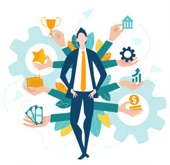 Multitast businessman. Business concept illustration