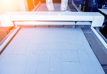 Fabric industry production line. Textile factory. Working tailoring process 