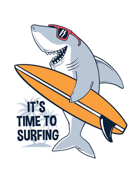 Surfer shark vector illustration, for t-shirt prints, posters and other uses.