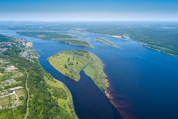 view of the islands on the Volga river in the Nizhny Novgorod region