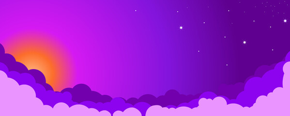 Sky color clouds landscape background design. Purple sunset. Illustration, vector - obrazy, fototapety, plakaty