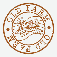 Old Farm Stamp Postal. Field Silhouette Seal. Passport Round Design. Vector Icon. Design Retro Travel.