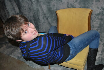 Female beauty expressions in studio basement downstairs.